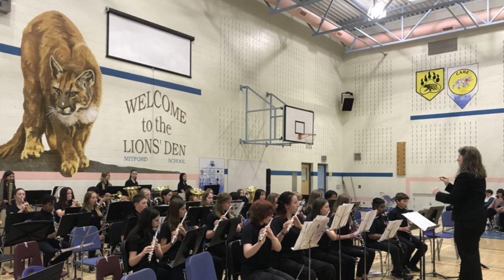 Band students being conducted by band teacher